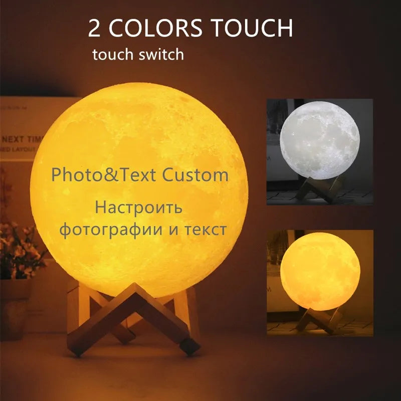 Lampe Lune 3D personnalisable photo et texte 2 couleurs touch - Cadeau Tendance