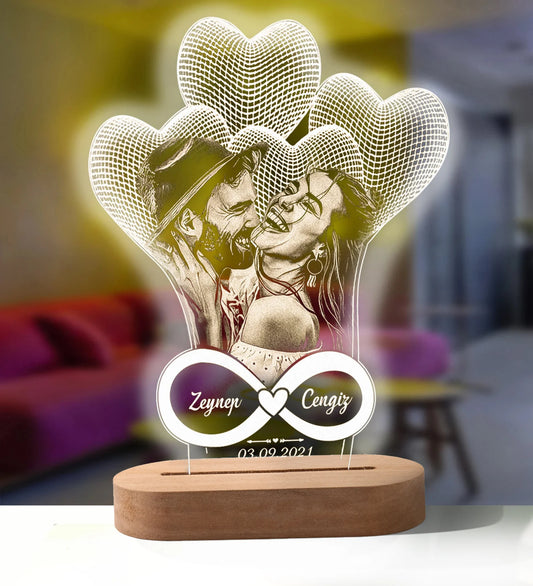 Lampe Personnalisable photo couple infini cœurs